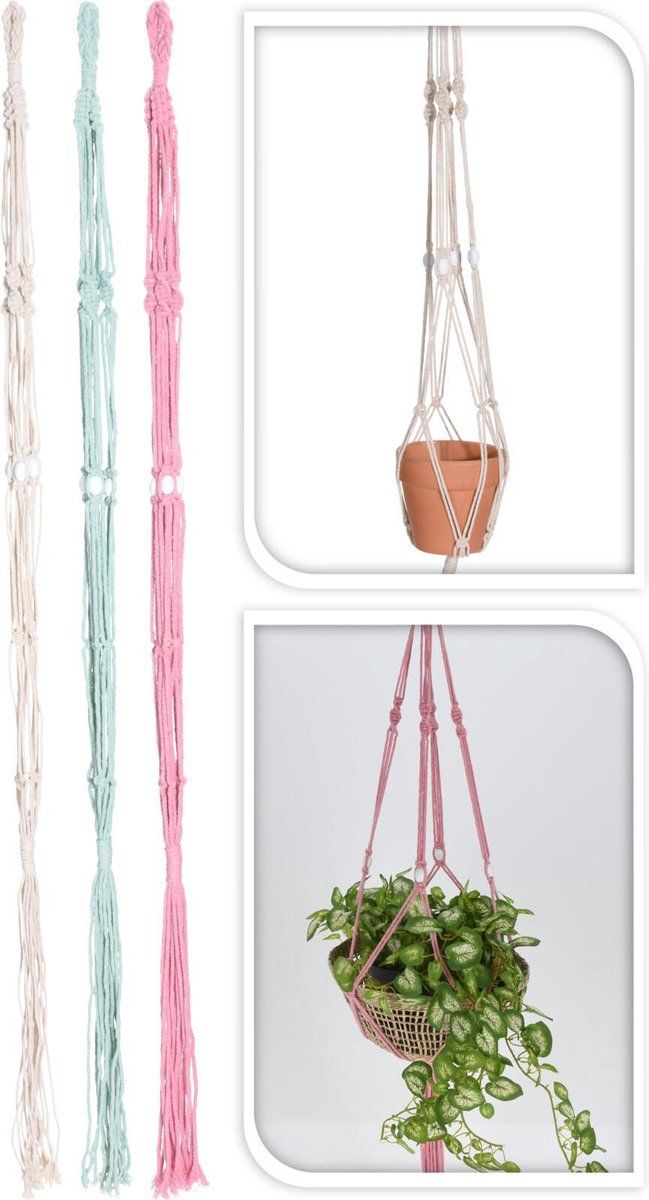H&S Decoration Macrame hanger - Set van 3 - Katoen - Decoratieve accessoires
