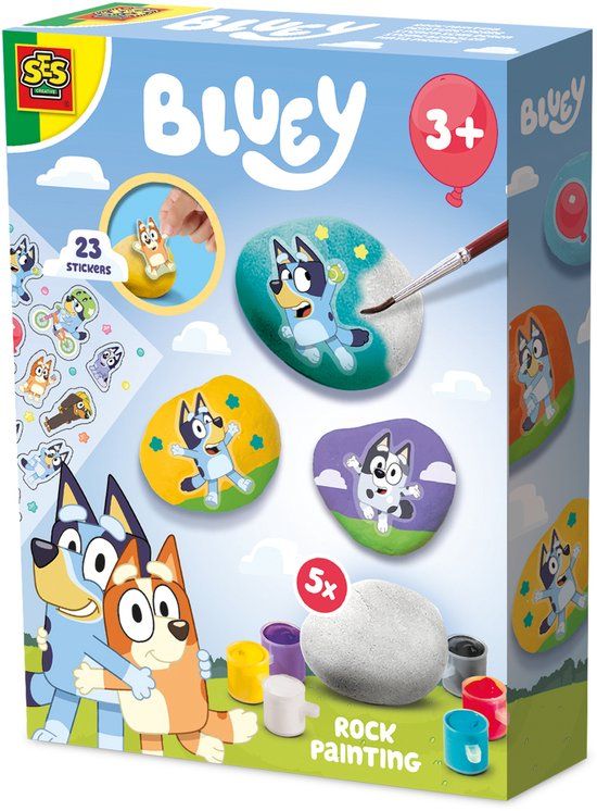 SES Creative Bluey - Stenen schilderen - Happy Stones - Knutselen - Voor Kinderen Vanaf 3 Jaar - 5 Stenen en 23 Stickers