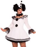 Leg Avenue Plus Pierrot Clown Kostuum jurk - Wit/Zwart - XL/2XL