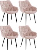 CLP Tanna Set van 4 eetkamerstoelen - Fluweel/roze