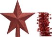 Kaemingk B.V. Décoration de Noël étoile en plastique pailletée 19 cm et guirlandes en feuille d'étoiles, lot rouge