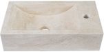 Saniclass Travertine Fontein - 40x22x10cm - rechthoek - kraangat rechts - Travertine