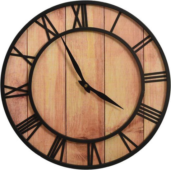 vidaXL Wandklok 39 cm MDF en ijzer bruin en zwart