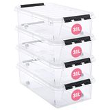 SmartStore 30L doorzichtige plastic onderbed opbergdozen met wielen, 4 stuks, versterkt, 10 jaar garantie, voedselveilig, klemvergrendeld, stapelbaar en nestbaar, BPA-vrij, L72 x B40 x H19 cm