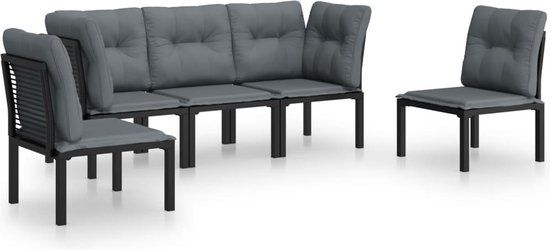 vidaXL 5-delige Loungeset poly rattan zwart en grijs