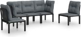 vidaXL 5-delige Loungeset poly rattan zwart en grijs