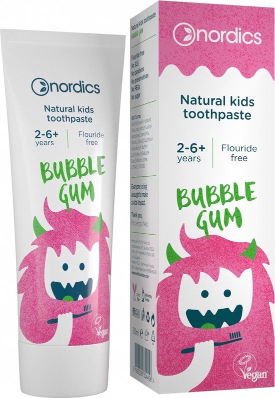 Nordics Kids - Natuurlijke Tandpasta Bubblegum - 50ml - Met Fluoride - Baby & Kind