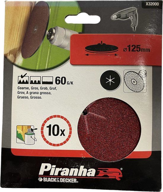 Piranha Schuurschijf 125mm - 60 Korrel - 10 stuks