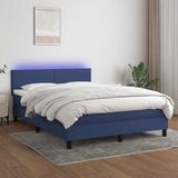 vidaXL Boxspringbed met matras en blauwe LED-verlichting, 140x200 cm, gestoffeerd