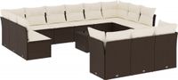 vidaXL 14-delige Loungeset met kussens, polyrattan, bruin