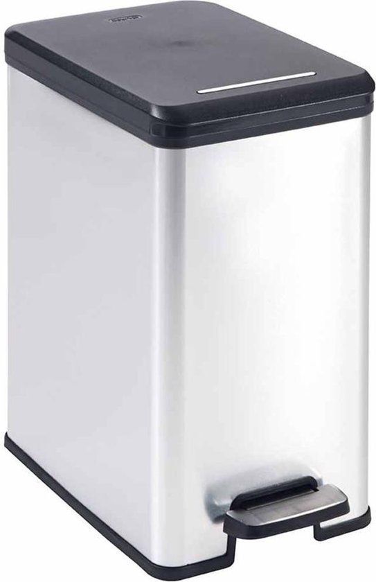 Curver Slim Bin 25L - Zilver - Pedaalemmer - Soft-close - Fingerprintproof