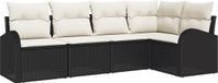 vidaXL Tuinbank Set 5-delig Zwart en Wit Polyrattan Hoek Loungeset Inclusief Tafel