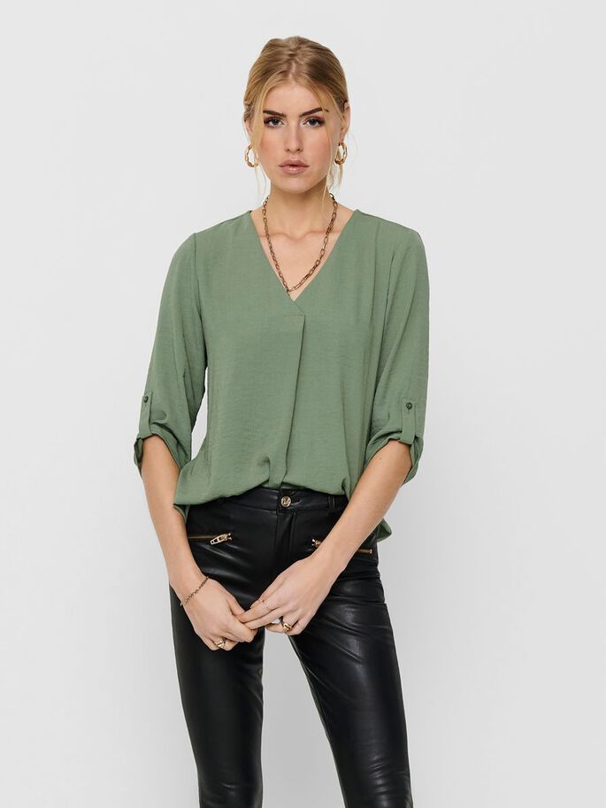 Top V-hals Lange mouwen Polyester - Sea Spray - Maat 36