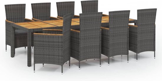 vidaXL 9-delige Tuinset met kussens poly rattan grijs