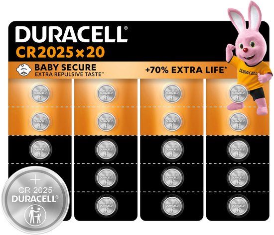 Duracell 2025 Lithium-knoopcelbatterijen - 3V, CR2025 - 20 stuks