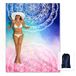 Sunlit Zijdezachte stranddeken, zandbestendige mat met hoekzakken, 213 x 185 cm, gaastas, strandfeest, reizen, kamperen en muziekfestival, mandala blauw roze