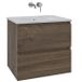 Saniclass Chaci Ensemble de meubles de salle de bain - 80x45x55cm - lavabo en céramique blanc brillant - 1 vasque - sans trou de robinetterie - 2 tiroirs - noyer mat