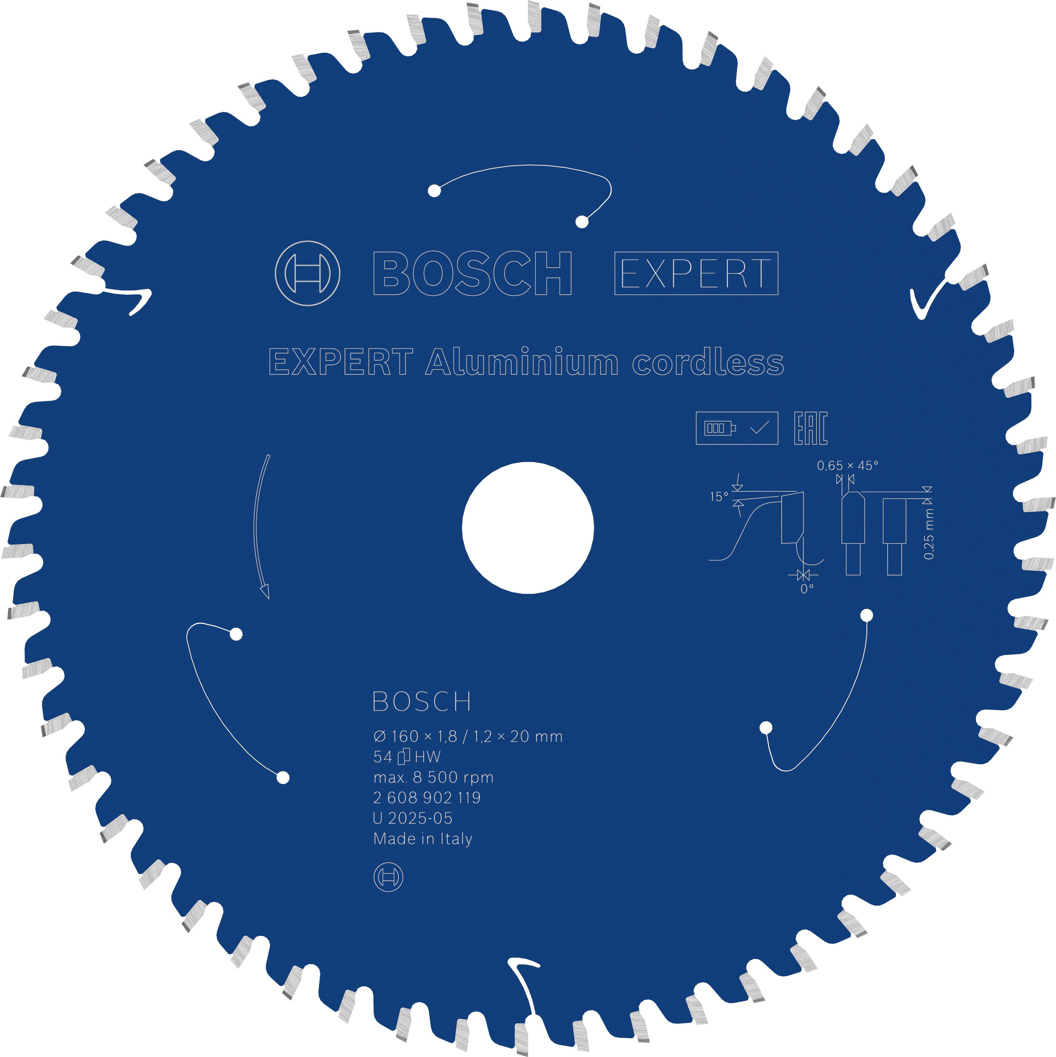 Bosch Accessoires EXPERT Aluminium cordless Cirkelzaagblad | 160 x 1,8/1,2 x 20 mm | T54 - 2608902119