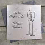 Witte WHITE COTTON CARDS Handgemaakte verjaardagskaart voor schoonzoon met champagnefluiten, wit