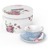 London Boutique Theekop en Schotel Set 1 Middag Thee Set Nieuwe Bone China Vintage Flora Geschenkdoos 200 m (Blauw)