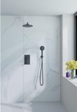 FortiFura Calvi inbouw regendoucheset – Ø30 cm hoofddouche – 35 cm gebogen wandarm – 3-standen ronde handdouche – zwart mat