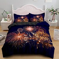 SJSXWQN Eenpersoons Dekbedovertrek Set Blauw Vuurwerk Beddengoed voor Kinderen Eenpersoons Dekbedovertrek met Ritssluiting Zacht Hypoallergeen Microfiber Dekbedovertrek 53 "x 78" + 2 Kussenslopen 19,7 "x 29,6"