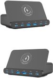 DrPhone Hub USB 6 en 1 station de charge – Chargeur rapide avec chargement sans fil 15W – 4x USB-C & 2x USB-A + support – Prend en charge PD3.0, PPS, SCP, FCP, AFC, entre autres – Convient aux smartphones/ordinateurs portables et tablettes