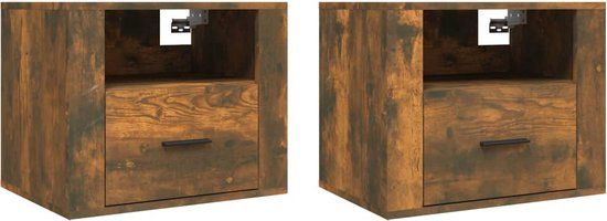 vidaXL Nachtkastjes - Set van 2 - Wandgemonteerd - 50x36x40 cm - Gerookt Eikenkleur
