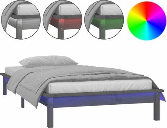 vidaXL Bedframe LED Massief Hout Grijs 75x190 cm