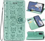 Merkloos Oppo A92 / A72 / A52 Mooie kat en hond reliëfpatroon Horizontale flip lederen tas, met houder & kaartsleuven & portemonnee & cartoon sluiting & lanyard (groen)