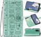 Merkloos Oppo A92 / A72 / A52 Mooie kat en hond reliëfpatroon Horizontale flip lederen tas, met houder & kaartsleuven & portemonnee & cartoon sluiting & lanyard (groen)