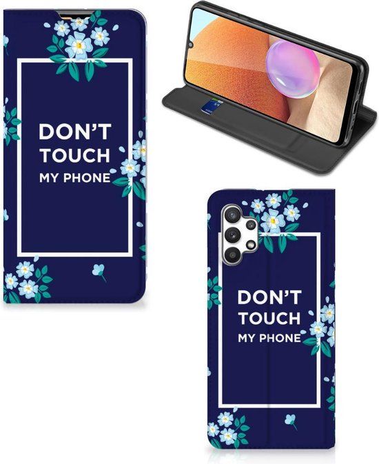 B2Ctelecom Telefoontasje Samsung Galaxy A32 4G - Flowers Blue Don't Touch My Phone