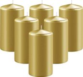 Enlightening Candles Bougie cylindrique/bougie pilier - 6x - or - D6 x H15 cm - 58 heures de combustion