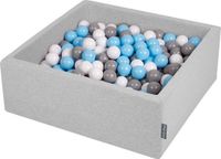 KiddyMoon Ballenbak vierkant voor kinderen 90x30cm - 300 kleurrijke ballen ∅7cm - Speelgoed baby schuim - Ballenbad baby foam - Kunststof ballen - Ballenbak ballen - Voor sensorische - Lichtgrijs: Grijs Wit Babyblauw