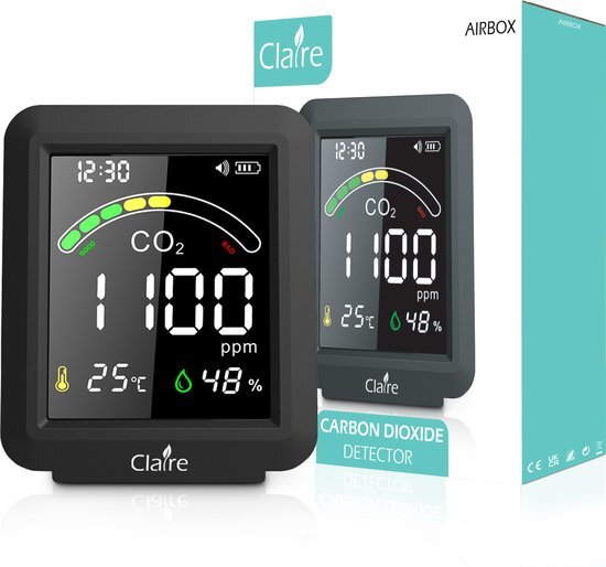 Claire Airbox - CO2 meter - Luchtkwaliteitsmeter - Draagbaar & oplaadbaar - Zelfkalibrerende NDIR sensor