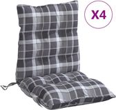 vidaXL Stoelkussens - 4 stuks - Lage rug - Ruitpatroon - Oxford stof - Grijs