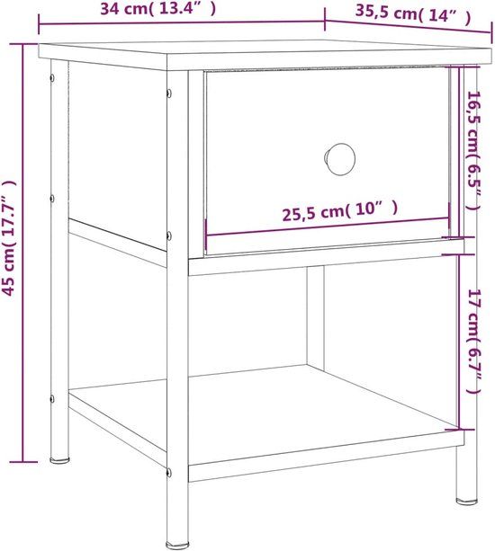 vidaXL Nachtkastje 34x35,5x45 cm bewerkt hout sonoma eikenkleurig