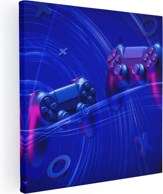 Artaza Canvas Schilderij Gaming Controllers - 80x80 cm - Playstation