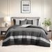 Comfort Spaces Queensize dekbed set, 3-delig luxe microsuede, opgedeeld ontwerp kleurblok strepen beddengoed dekbedsets, alle seizoenen zacht geborsteld microvezel omkeerbaar, bijpassende shams