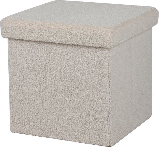 Urban Living Poef Teddy BOX - hocker - opbergbox - creme wit - polyester/mdf - 38 x 38 cm - opvouwbaar
