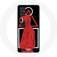 Maniacase Hoesje voor Samsung Galaxy A51 4G Inktvis Game logo symbolen driehoek vierkant cirkel Zwarte achtergrond
