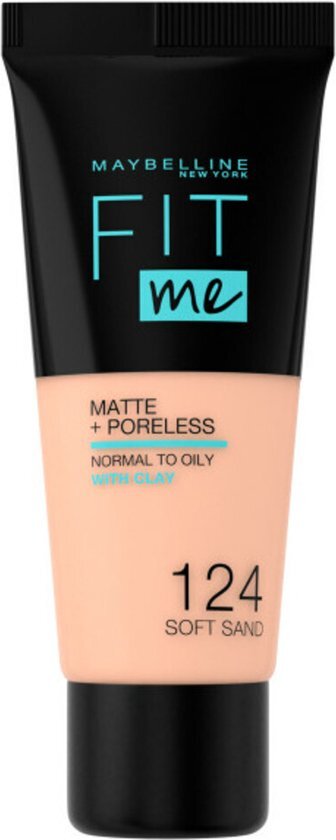 Maybelline Fit Me Matte + Poreless Foundation - 124 Soft Sand - Medium Dekkende Foundation met Matte Finish voor de Normale tot Vette Huid - 30 ml