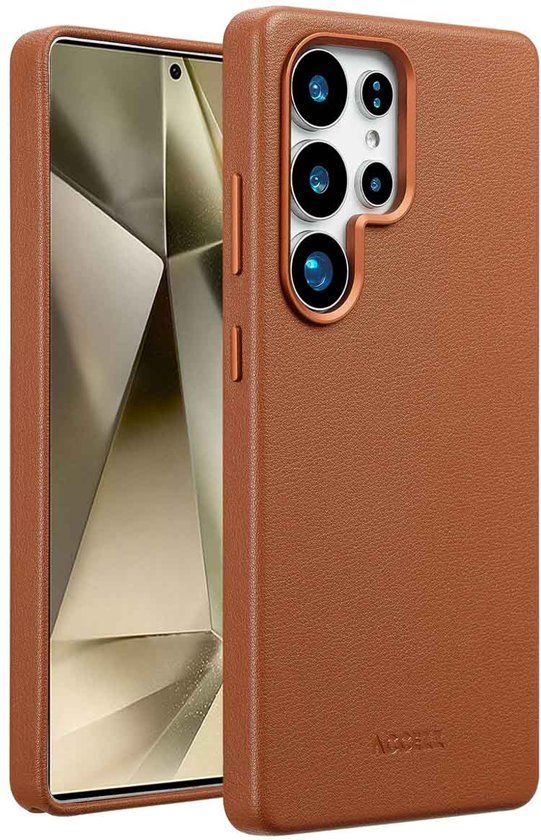 Accezz Hoesje - Geschikt voor Samsung Galaxy S25 Ultra - met Magnetische Ring Leather Backcover - Sienna Brown