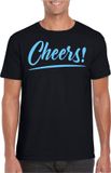 Bellatio Decorations Verkleed T-shirt voor heren - cheers - zwart - blauwe glitter - carnaval M