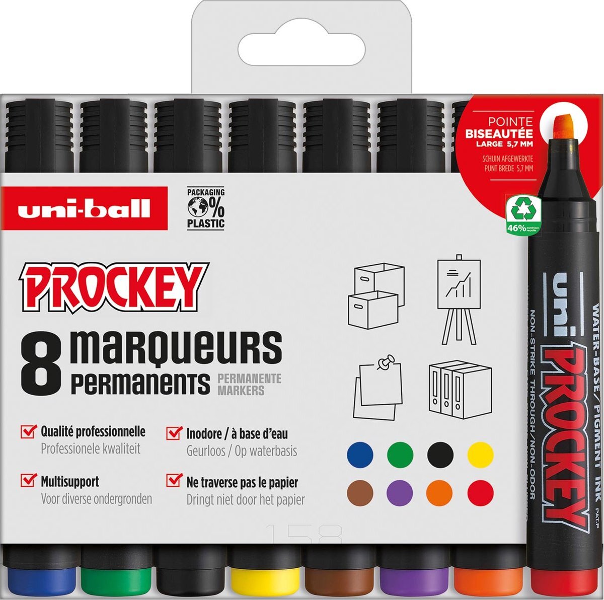 uni-ball permanent marker Prockey PM-126, etui van 8 stuks, assorti