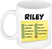 Bellatio Decorations Naam mok Riley - wit - top gozer - keramiek - 300 ml - cadeau collega beker