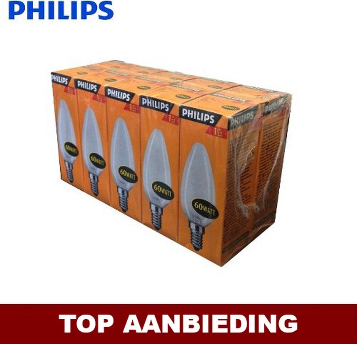 Philips Kaars gloeilamp 60W/E14/230V B35 FR - 10 Stuks