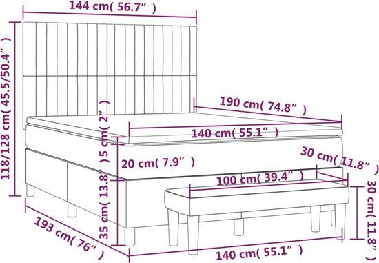 vidaXL Boxspring bed met matras - stof - zwart - 140x190 cm