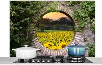KitchenYeah Spatscherm keuken 120x80 cm - Bloemen - Zonnebloem - Aluminium