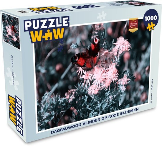 MuchoWow Puzzel Dagpauwoog vlinder op roze bloemen - Legpuzzel - Puzzel 1000 stukjes volwassenen